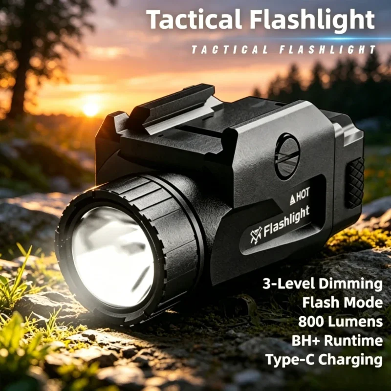 4‑Mode USB Rechargeable Torch Quick Release Rail Bracket 800LM For Night Training Activity