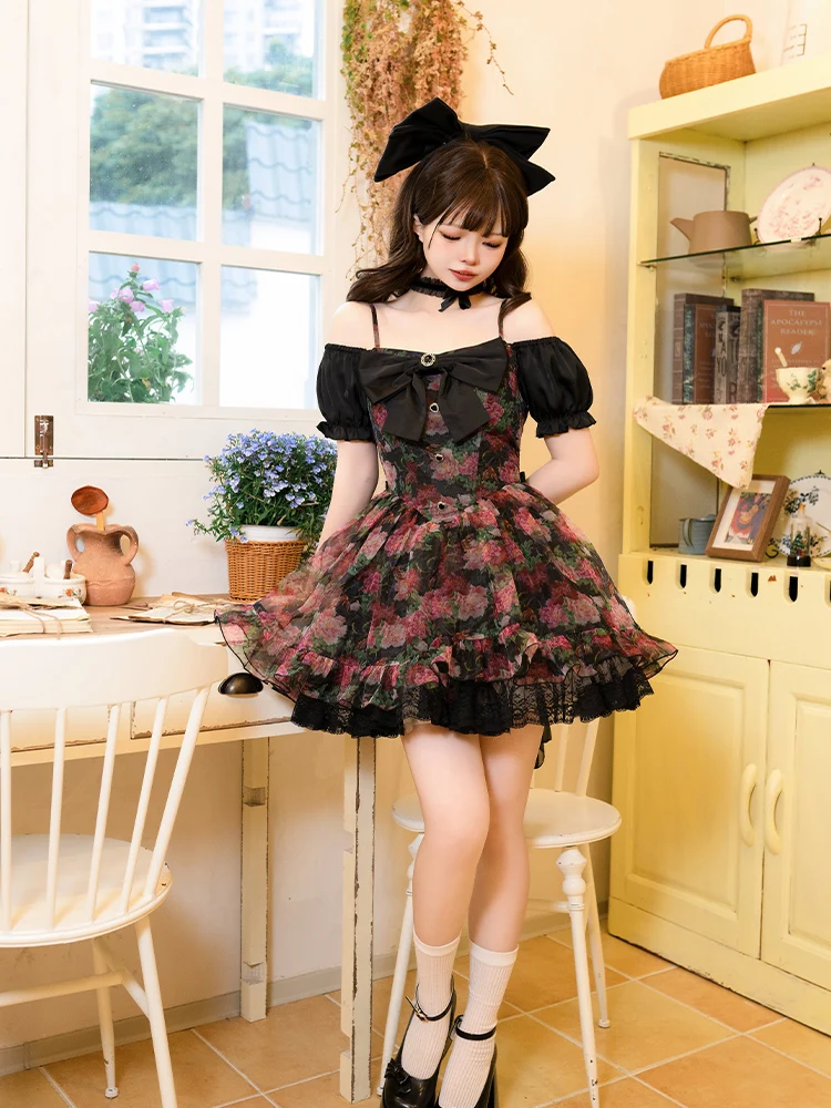 Original Retro Gothic Classic Flora Dress With Puji Sweet Op Loli Tea Party Performance Dress