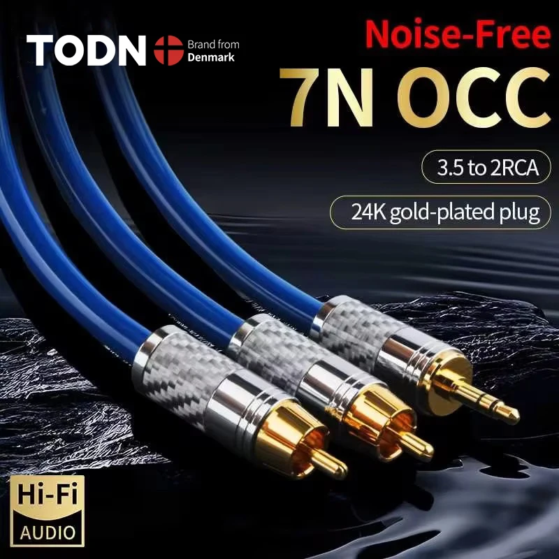 TODN HIFI Stereo 7N OCC 3.5mm to 2Rca High-end Audio AUX Cables for Amplifier DAC DAP TV Mixer CD