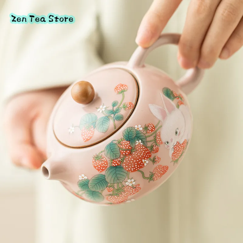 Strawberry Rabbit Ru Kiln Xishi Pot Teapot High Appearance Level Ladies Tea Set Chinese Tea Making Ceramic Teapot Single Pot