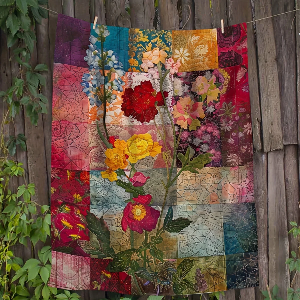 Floral Patchwork Soft Fleece Blanket for Daughter, Rustic Cabin Style Flannel Throw Blanket, Cozy Gift Blanket