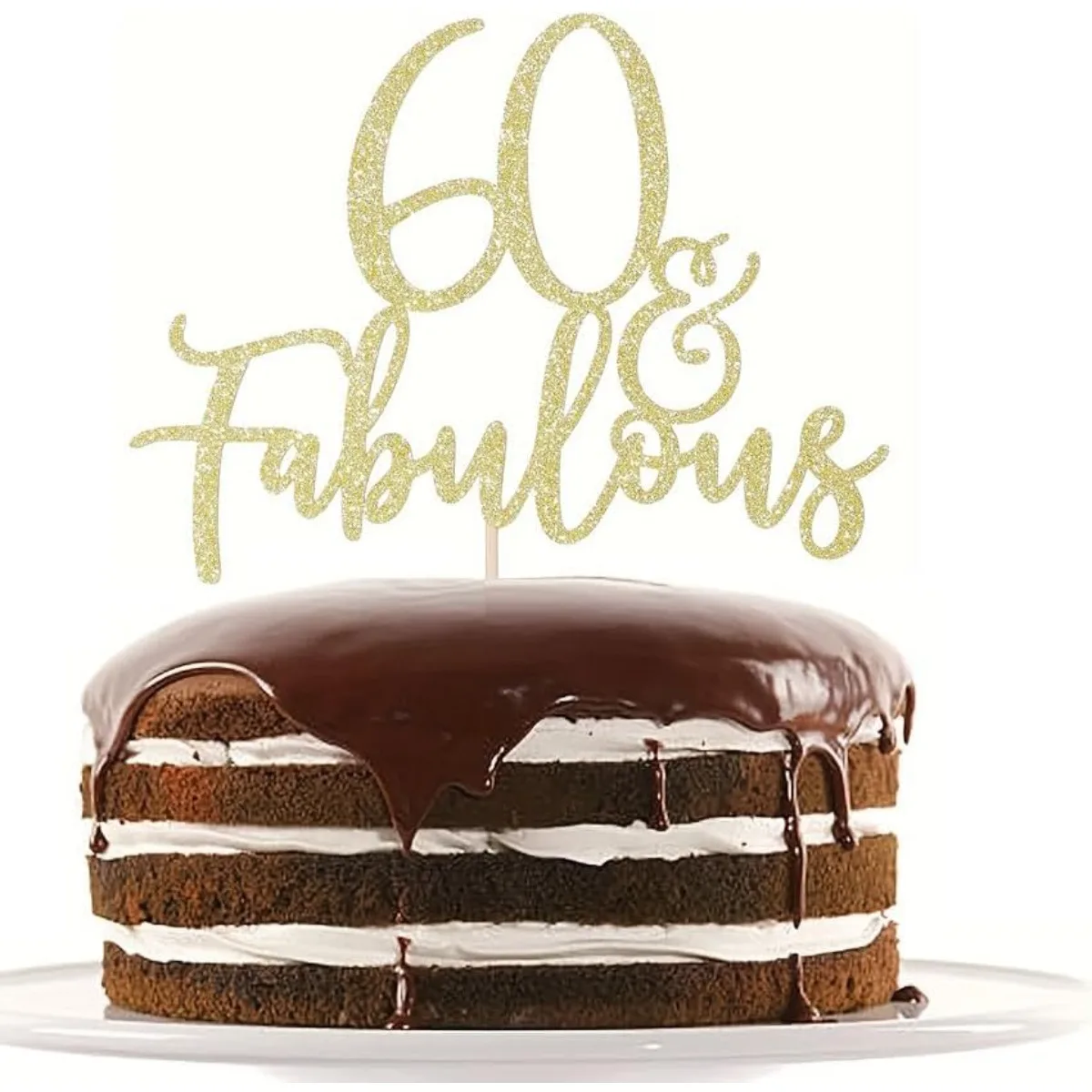 1 Packung Gold 60 & Fabulous Geburtstagstorten-Topper für 60. Geburtstagsparty-Dekorationen 60 Geburtstagstorten-Dekorationszubehör