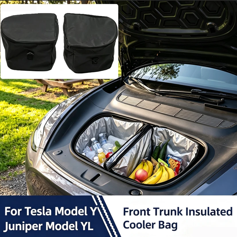 For Tesla Model Y Juniper Model YL Launch 2025 2026 Car Frunk Cooler Insulated Bag Organizer Front Trunk Storage Box with Straps