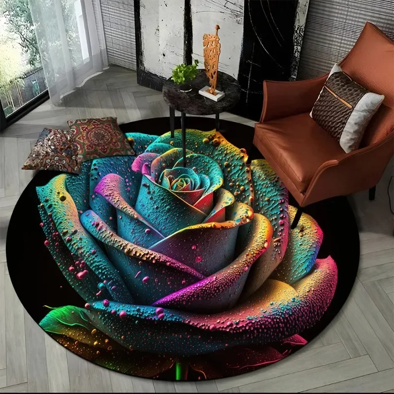Elegant Blue Yellow Gradient Rose Round Rug Floor Mat Door Mat Entrance Mat for Home Decoration  Bedroom Decoration