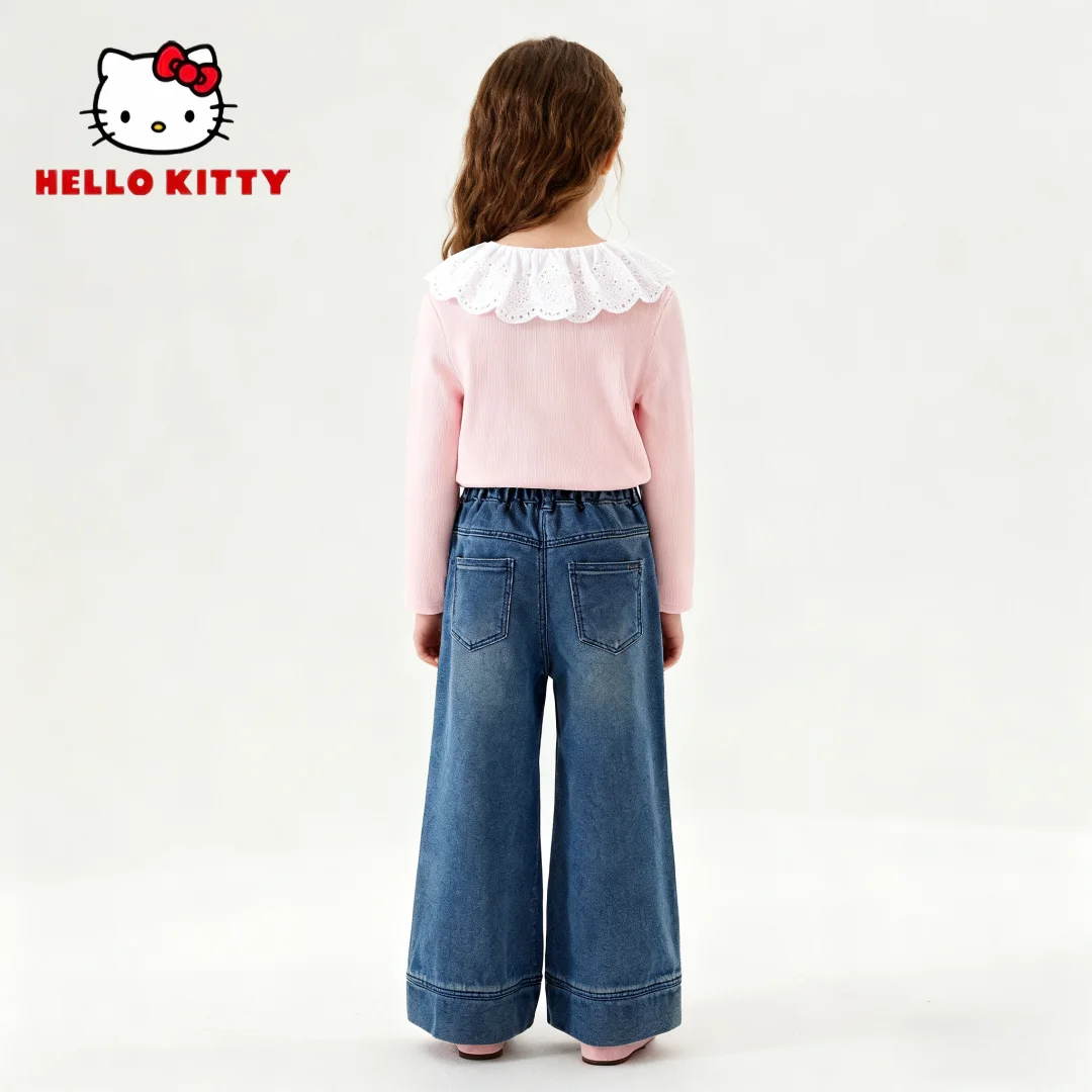 Hello Kitty Jeans blu stile trendy per bambini Pantaloni eleganti in denim con taglio a stivale per bambini Pantaloni antivento Jeans di alta qualità
