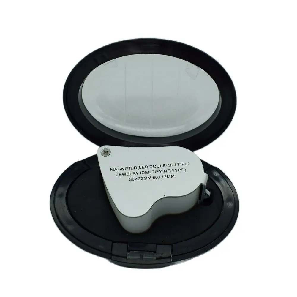 Dual Lens  Jewelry Loupe Glass Magnifier Magnifying with LED Light 30x22mm 60x 12mm