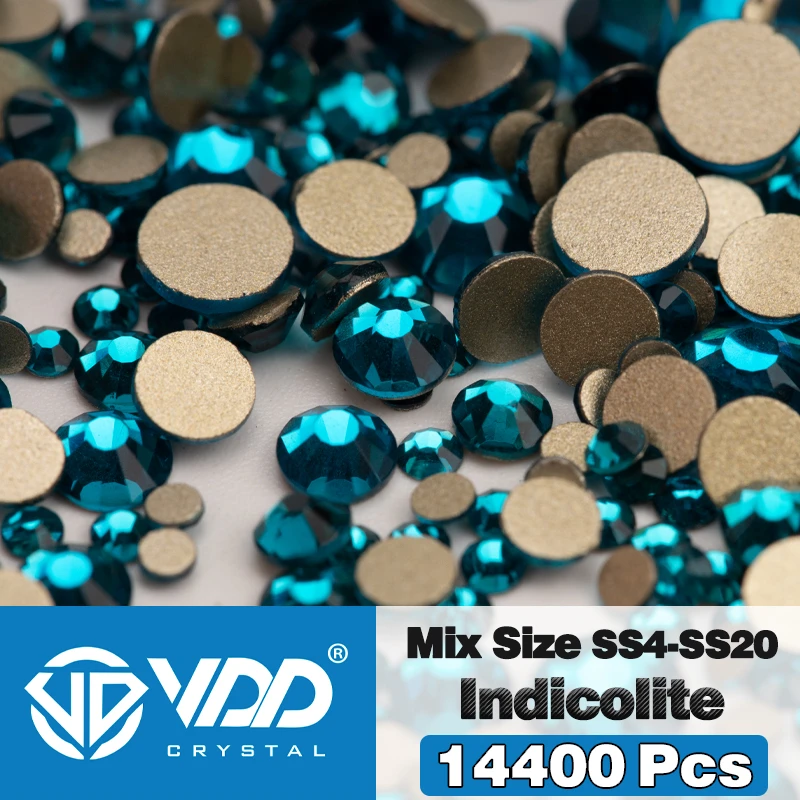 VDD 14400 Stuks Groothandel SS4-SS20 Mix Grootte Glas Steentjes Kristal Niet-hotfix Gouden Plaksteen Stenen Voor DIY Nail Art accessoires