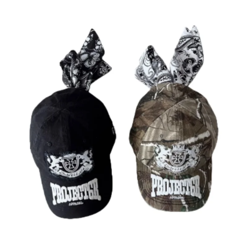 

Street Hip-hop Style Personality 2-in-1 Tied Scarf Embroider Duckbill Cap Retro Y2K Baseball Cap Casual Fashion Peaked Hats