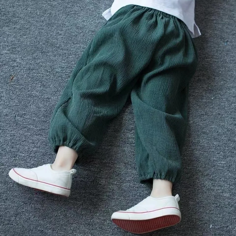 Summer Linen Kids Girls Sunscreen Pant Casual Loose Children Boys cropped Pants Anti-mosquito Trousers
