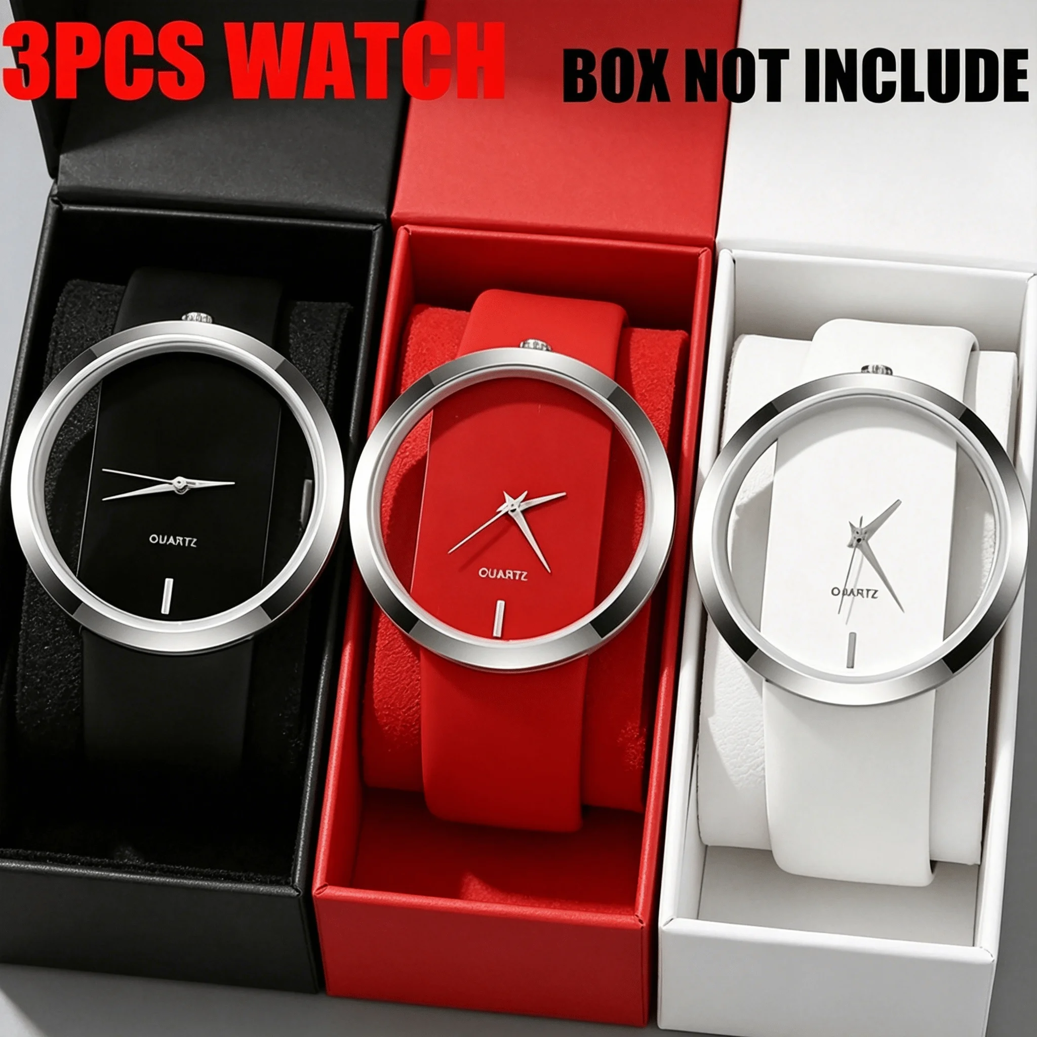 3‑piece/set Fashion Simple Transparent Women's Watch Set, Elegant Casual Faux‑leather Strap Quartz Watch