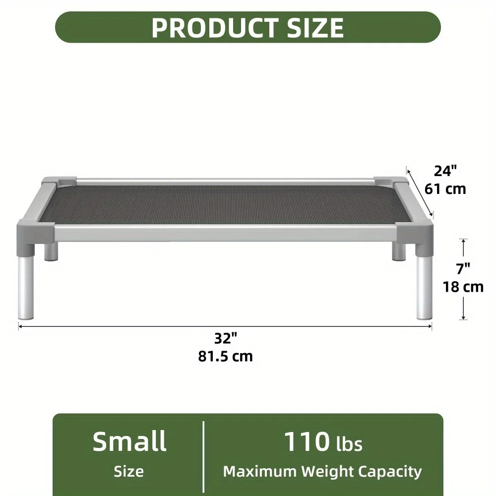 32" Heavy-Duty Chew Resistant Elevated Dog Bed, Durable Aluminum Frame Cooling Cot with Reinforced Textilene Mesh