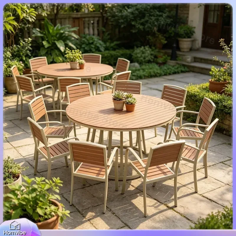 Outdoor Round Dining Table and Chairs Set Waterproof Anti Corrosion Garden Patio Furniture Multi Person Courtyard Terrace