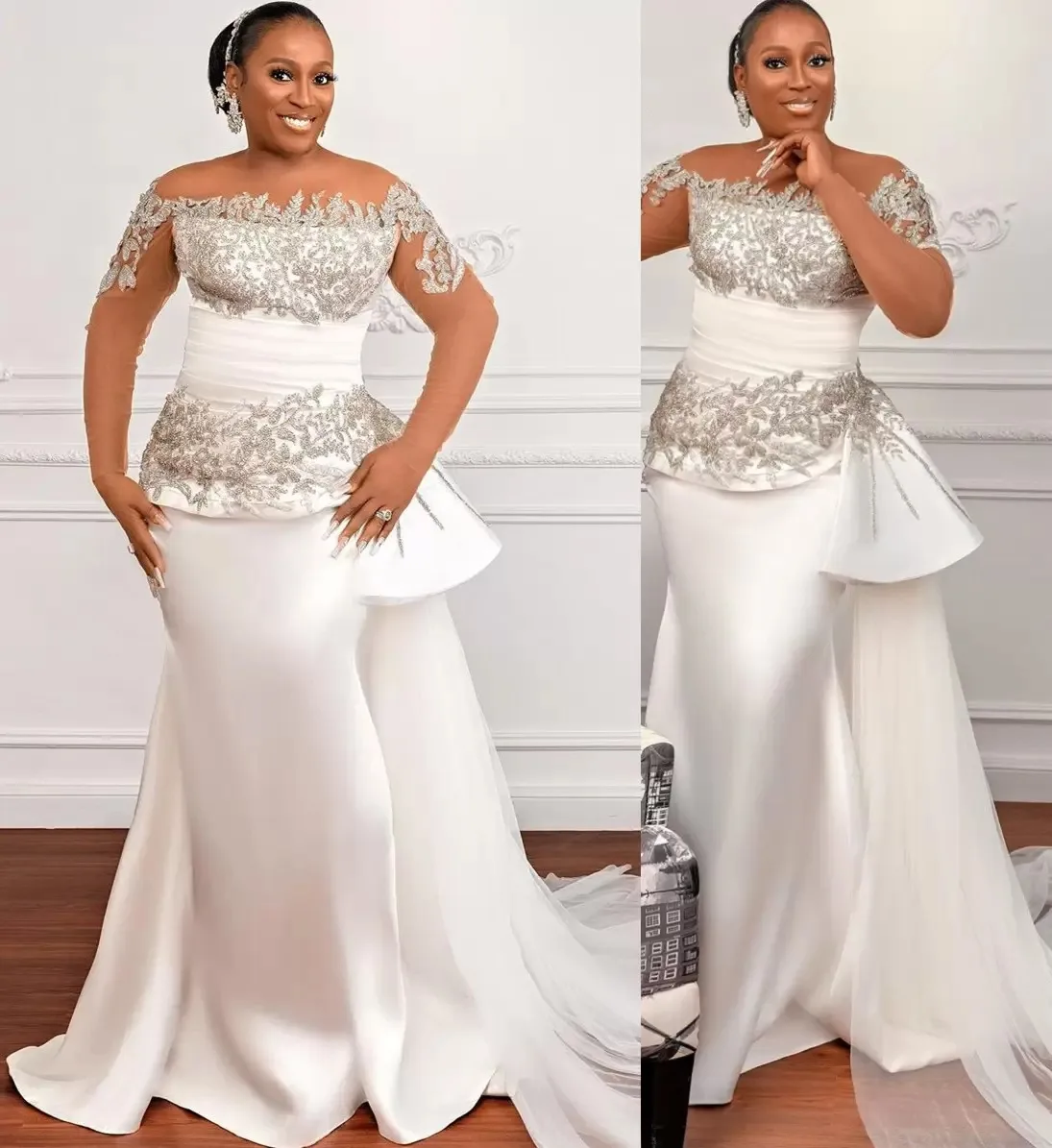 Elegant Mermaid Wedding Dress Sexy Bateau Lace Appliques Strapless Sleeveless Off Shoulder Bridal Gowns Robe De Mariée Plus Size