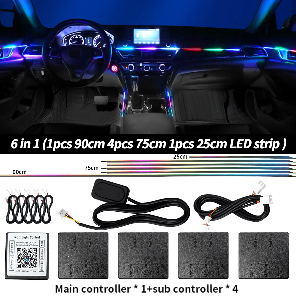 Symphony Auto-Ambientebeleuchtung RGBIC Innenraum-LED-Streifen Acryl 213 Farben Neon-Streamer Atmosphärenlampe 6/10/14/18/22 in 1 12V per App
