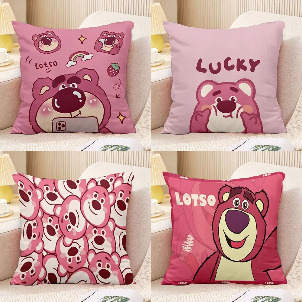 Cute Cartoon Strawberry Bear Pillowcase Living Room Sofa Cushion Cover Home Bedroom Children Room Decoration Birthday Gift