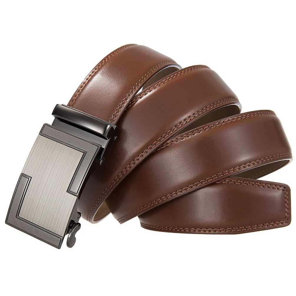 3.5 Width Tan Brown Leather Belt For Men High Quality Male Automatic Buckle Belts Trend Business Casual Mens Trouser Belt