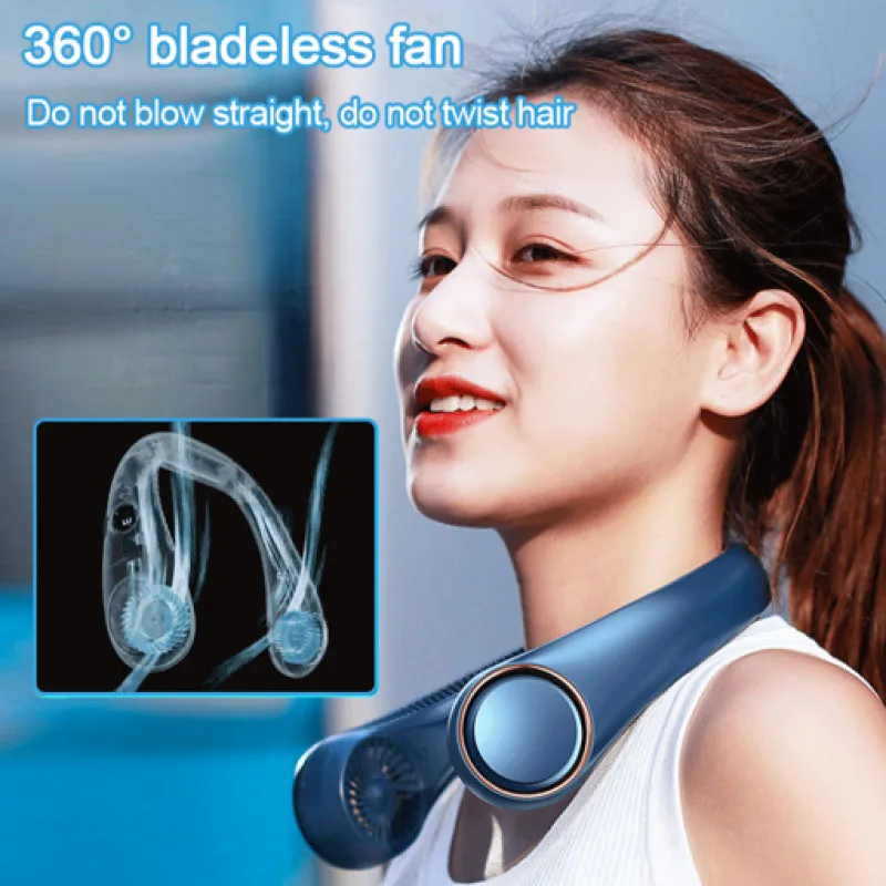 2024 new infinity 100 speed 360° surround wind neck fan usb rechargeable lazy people portable office sports leafless neck fan