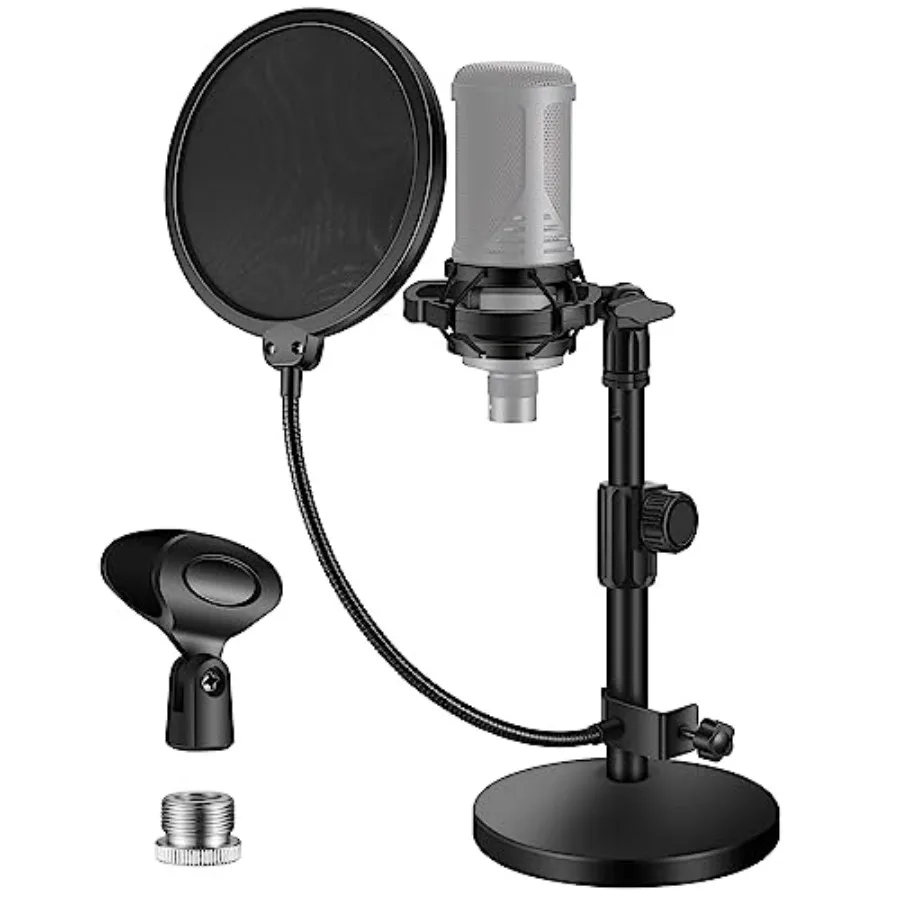 

InnoGear Mic Stand Desk Adjustable Desktop Microphone Stand Table with Shock Mount Mic Clip Pop Filter 3 8 to 5 8 Adapter for B