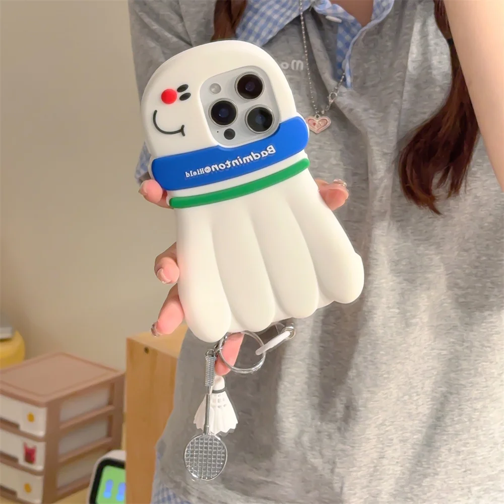 

Чехол для телефона Kawaii 3D для бадминтона для iPhone 16, 15, 14, 13, 12, Pro Max, противоударный чехол, роскошный стильный милый силиконовый чехол с подвесками