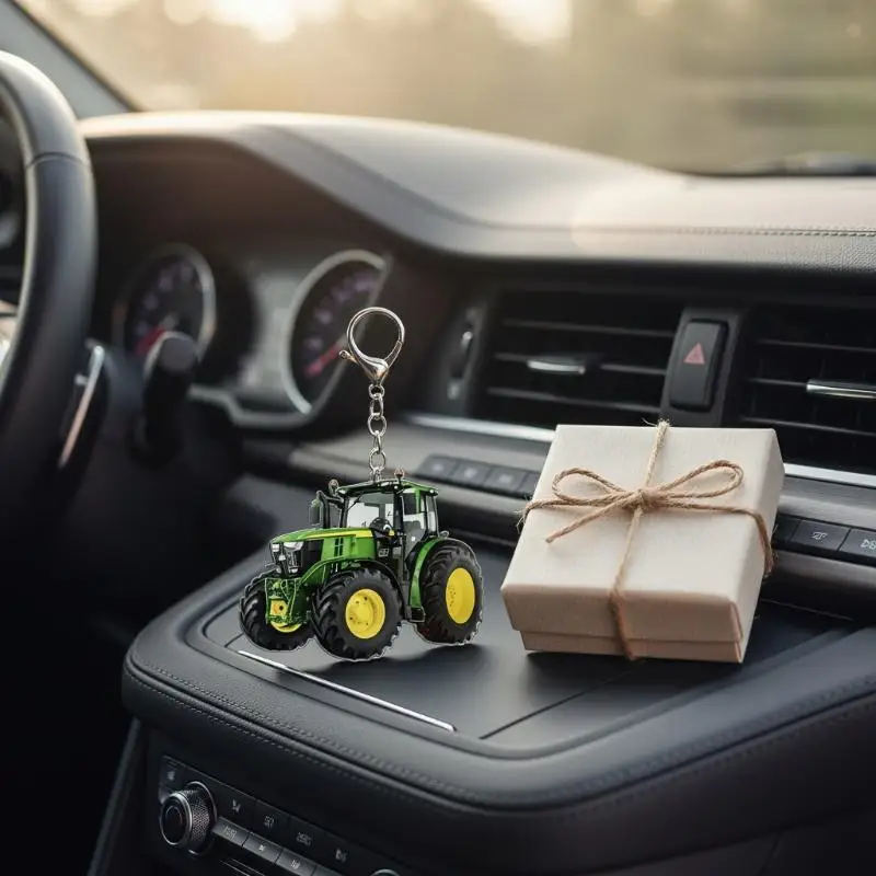 Tractor Keychain 2D Flat Style Mini Pendant for Backpack Car Keychain Popular Farm Toy Gift 1PCS