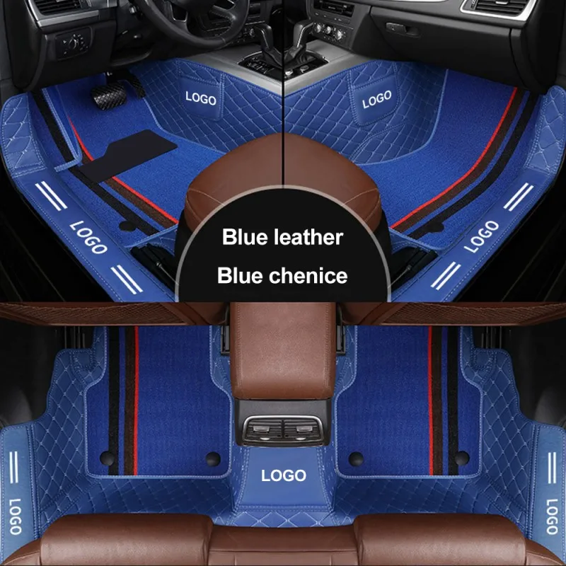 YUCKJU Custom Stripe Leather Car Mat for Ford Focus Kuga Ecosport Explorer Mondeo Fiesta Mustang Automobile Carpet Cover