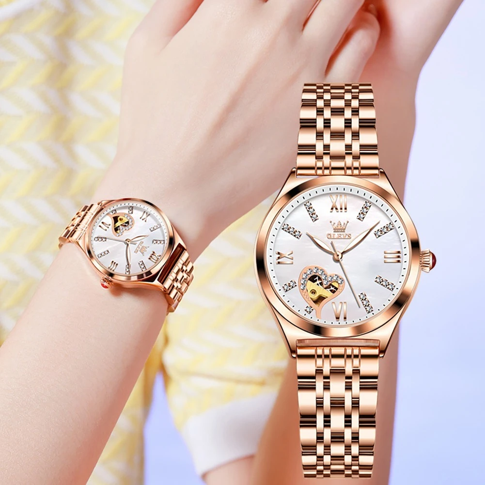 OLEVS 6636, модные механические часы, подарочные наручные часы с круглым циферблатом из натуральной кожи и ремешком для часов