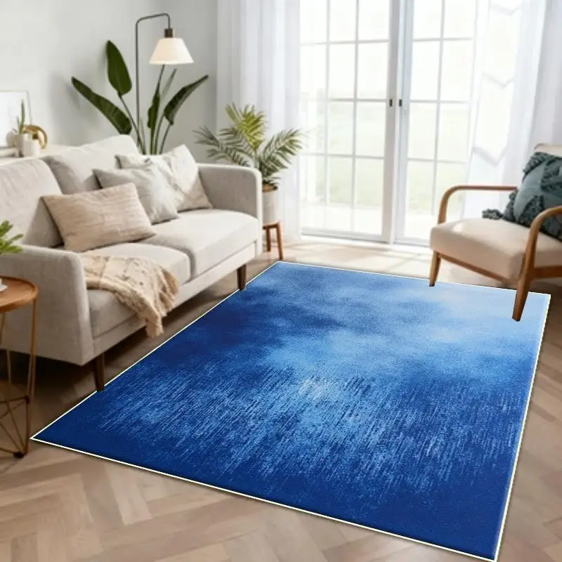 Modern Ocean Blue Ombre Textured Gradient Rectangular Commercial Floor Rug Welcome Decor For Bedroom Living Room