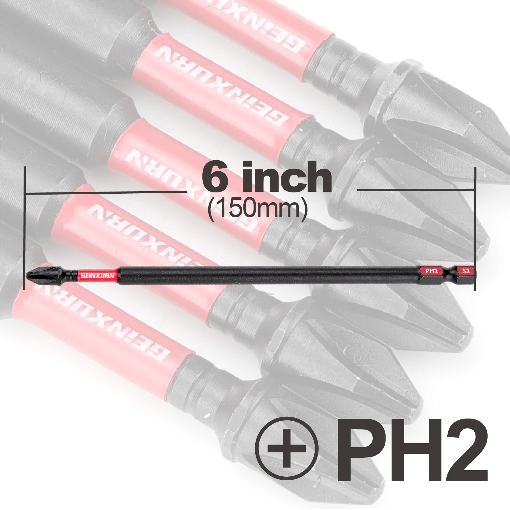 Geinxurn Magnetic #2 Phillips 6 inches Screwdriver Bits, Impact Tough PH2 Screwdriver Bits Set