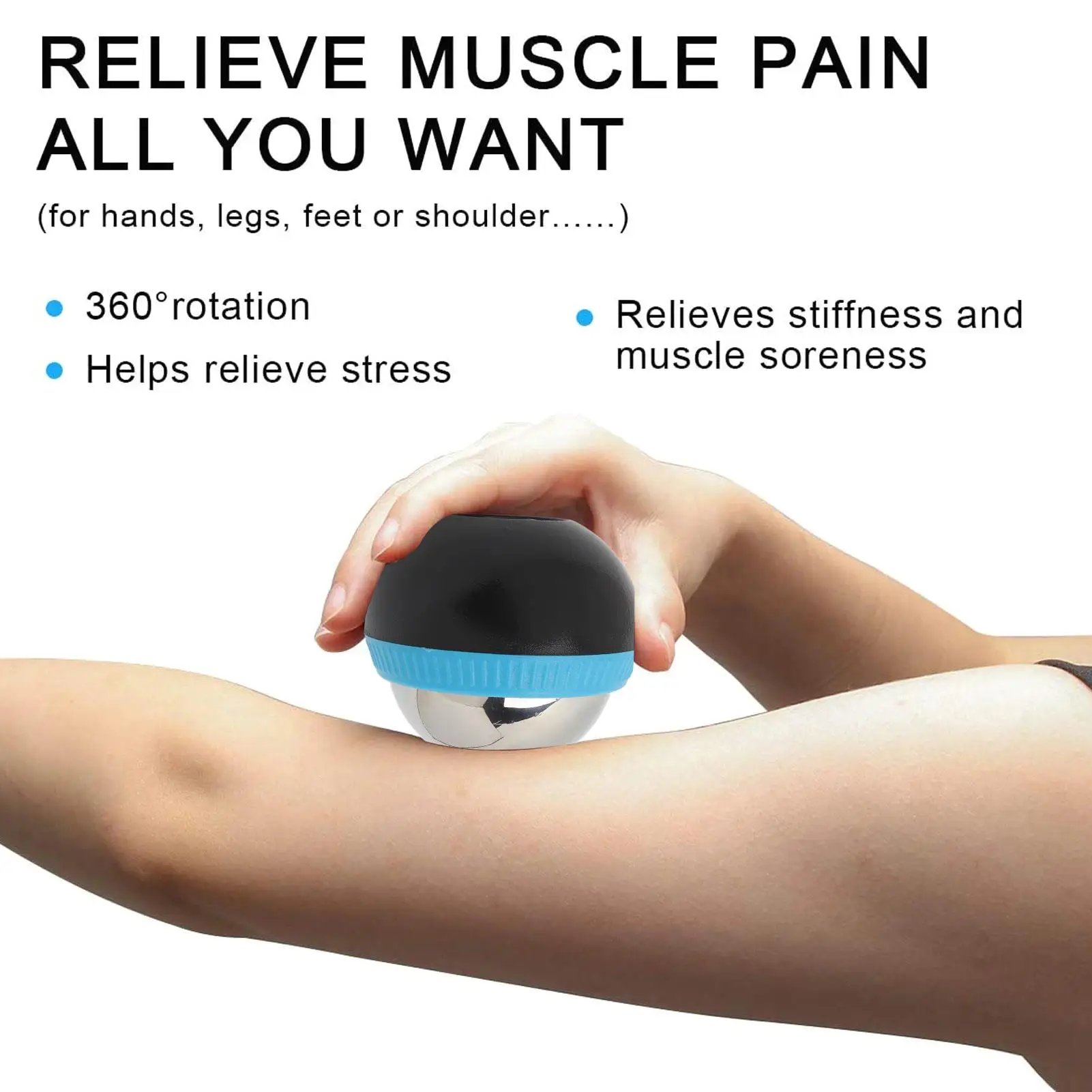 Boule de massage manuelle en acier inoxydable 360 °, ABS brillant, pour les bras, pour les muscles endoloris