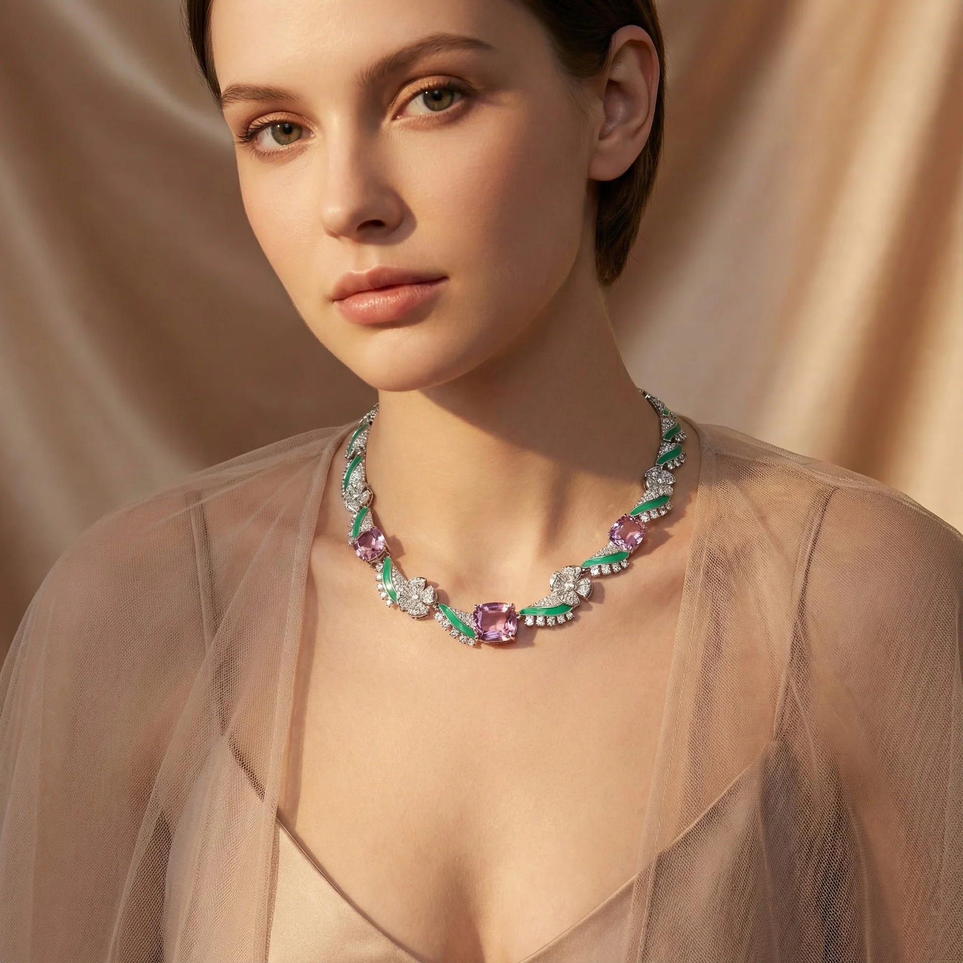 

New Forest-Style Ice Flower Dangle Earrings, Gold-Plated Heavy Craft Floral Necklace, Luxury Versatile Jewelry for Ladies