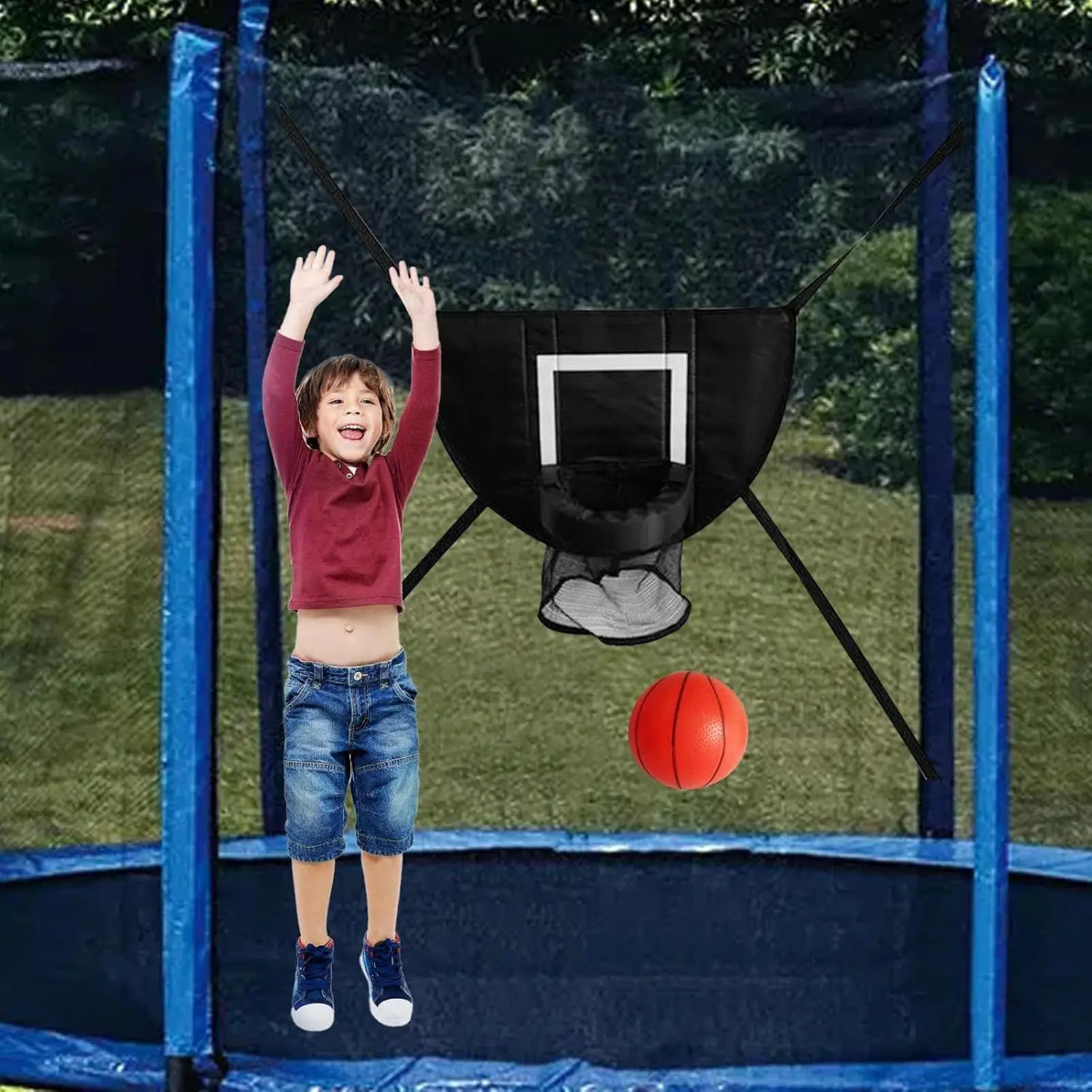 Ring Basket untuk Trampolin Luar Ruangan Dapat Disesuaikan Lembut Ring Rebound Basket dengan 4 Bola Ring Basket Trampolin