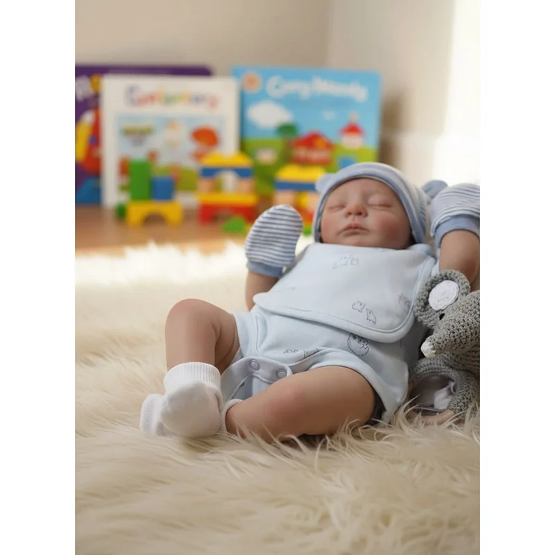 ตุ๊กตาเด็กเกิดใหม่ขนาด 17 นิ้ว รุ่นไค ขนาดทารกแรกเกิด ตัวทำจากผ้าเนื้อนุ่ม ตุ๊กตาเด็กนอนหลับ คุณภาพสูง งานแฮนด์เมด ตุ๊กตาศิลปะ โบเนกัส เบเบ้