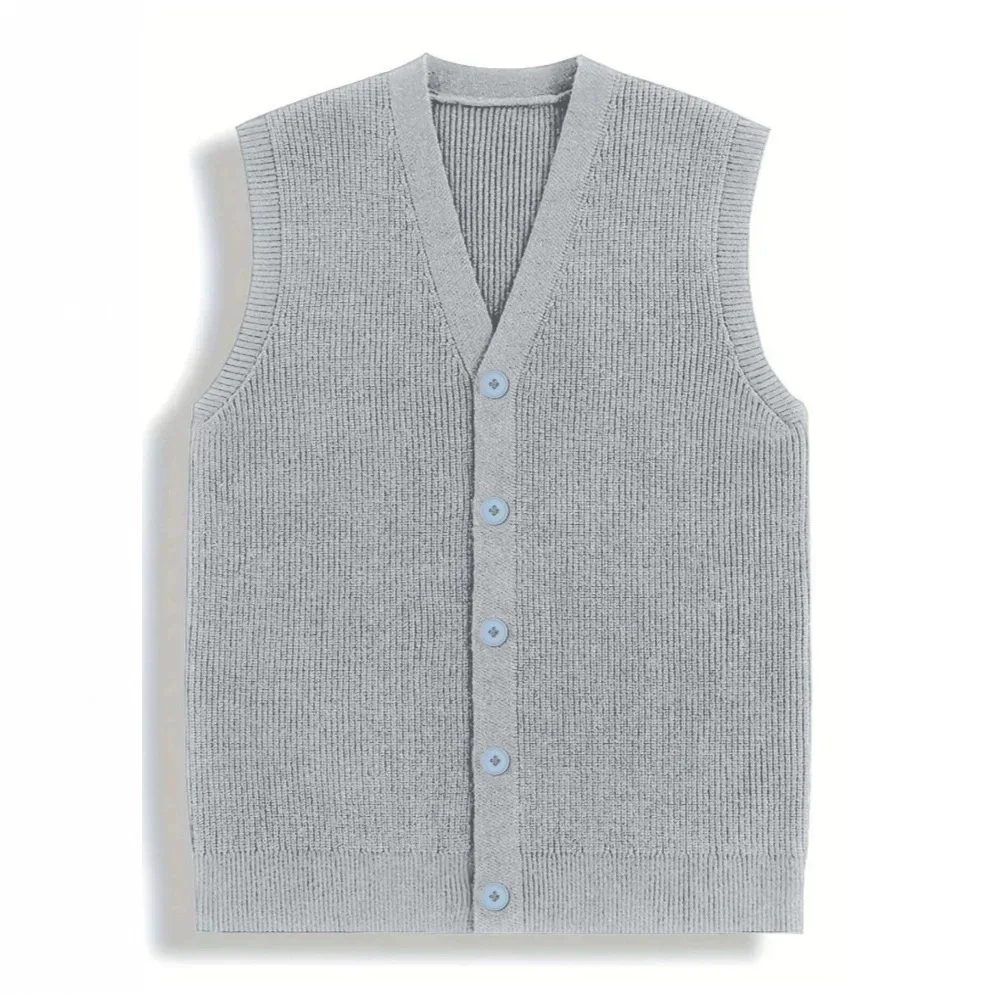 Men's Knitted Vest Cardigan Sleeveless Sweater Autumn And Winter Casual Texture Warm Bottoming Shirt V-neck Vest