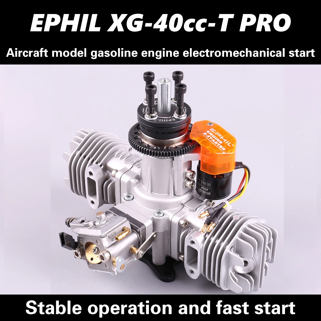 EPHIL XG-40cc-T Pro Model Aircraft Engine - Electric Start Hot Head Opposed Twin Cylinder for Fixed Wing RC Airplane Power Plant