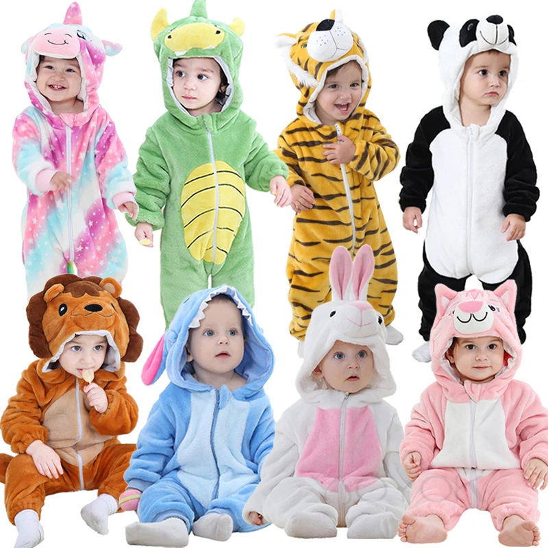 

0-2Y Newborn Baby Rompers Autumn Winter Warm Fleece Baby Boys Costume Baby Girls Clothing Animal Overall Baby Outwear Jumpsuits