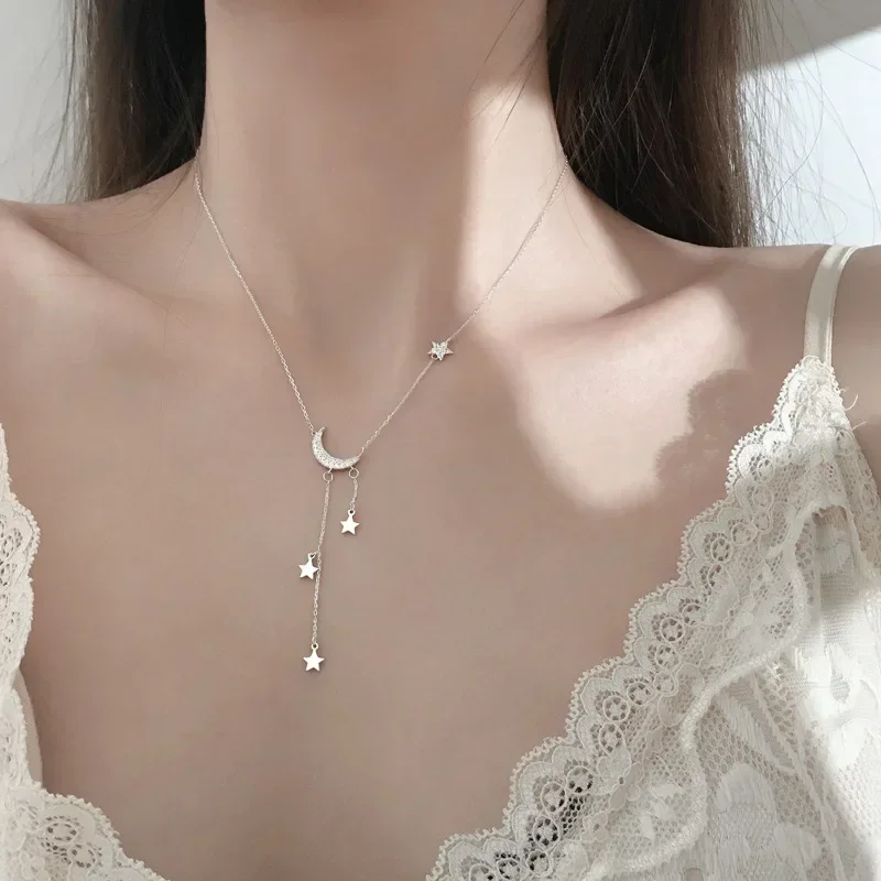 INS Minimalist Temperament Internet Celebrity Student  Tassel Star Moon Necklace Female Trend Korean Version Collarbone Chain