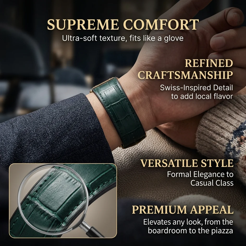 1pcs Men's Fashion Watch Green Dial Leather Strap Double Calendar Quartz Wristwatch Casual Daily Wear Trendy Design Styl
