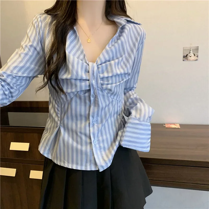 2024 Design Sensibility Striped Autumn Fashion Slimming Long Sleeve T-Shirt Waist-Fitted Smooth Your Silhouette Aesthetic Top