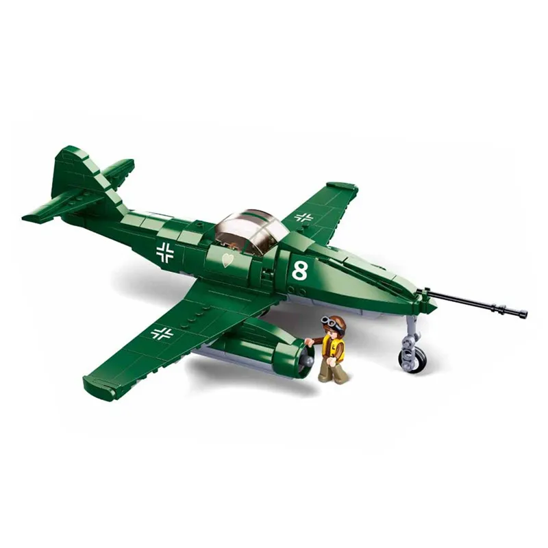 Military WW 2 II Battle of Budapest Messerschmitt Me-262 Fighter Army Weapon Building Blocks Kit Bricks Classic Model Toys Gift