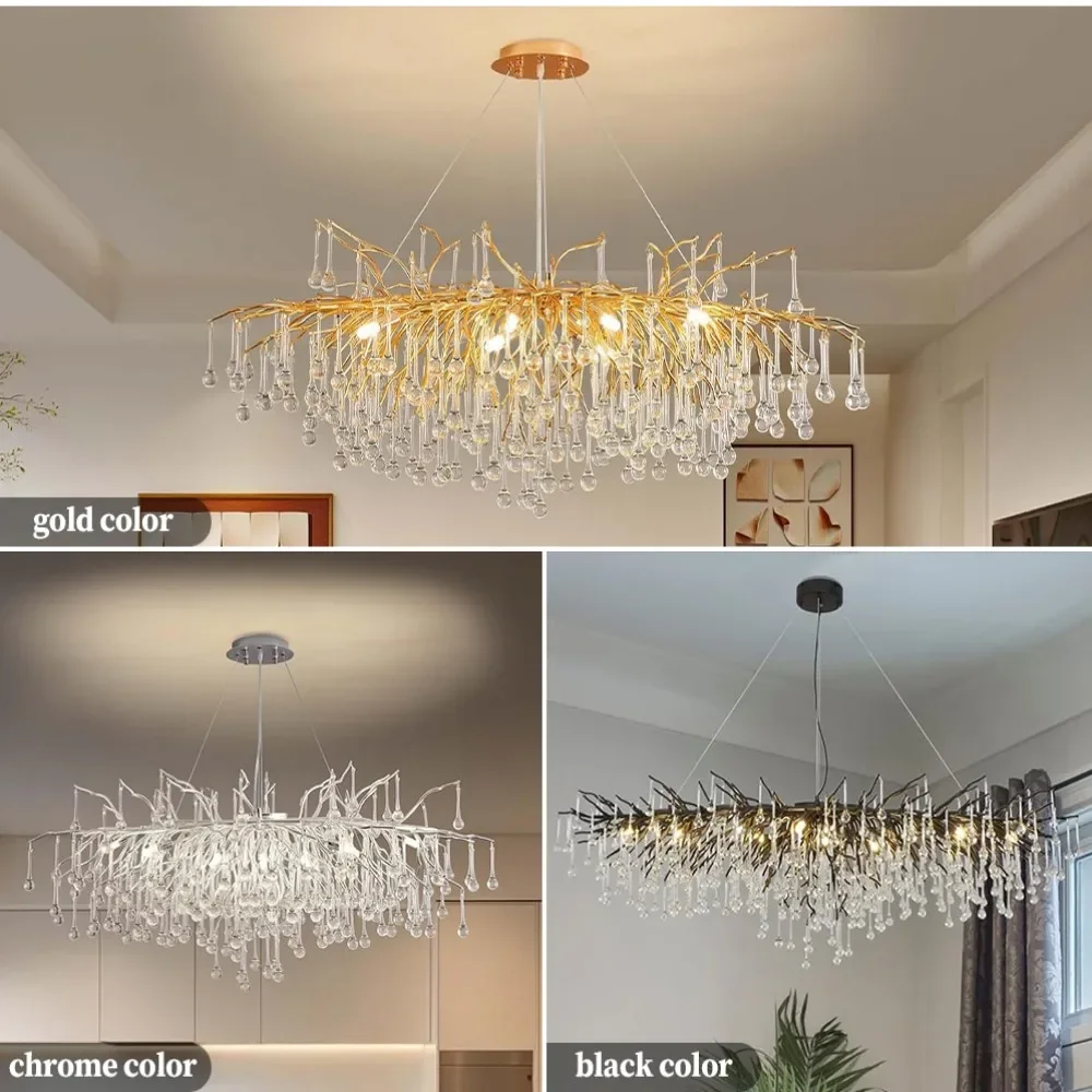 Black Crystal Chandelier For Dining Kitchen Table Living Room Bedroom Foyer Oval Large Branch Crystal Ceiling Chandeliers