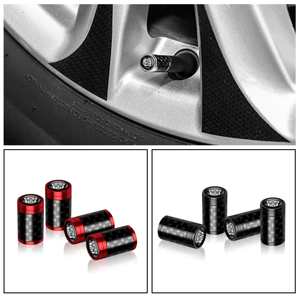 4Pcs Car Carbon Fiber Tire Valve Stem Caps Transformers Autobots Decepticons Emblem Auto LOGO Styling Exterior Accessories