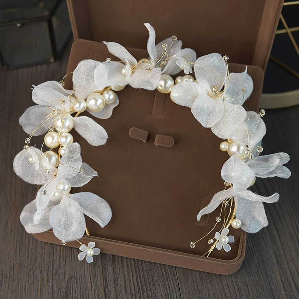1 قطعة اكسسوارات الشعر الزفاف اللؤلؤ عقال القماش الأبيض زهرة الزفاف خوذة حفلة موسيقية أنيقة الزفاف عقال #2