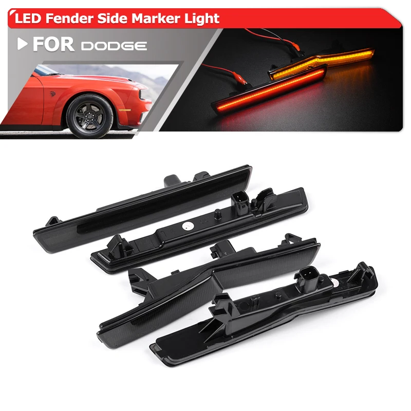 

Euro-Style Smoked For Dodge Challenger SRT Hellcat Redeye R/T Scat Pack Widebody 2018-2022 Led Fender Flare Side Marker Lights