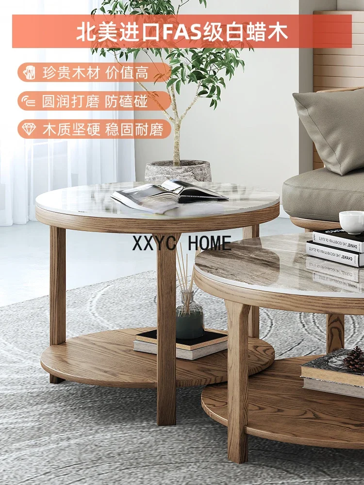 Nordic Solid Wood Stone Plate round Tea  Size Side Table Combination Living Room round Several Sex Tea   Corner Table