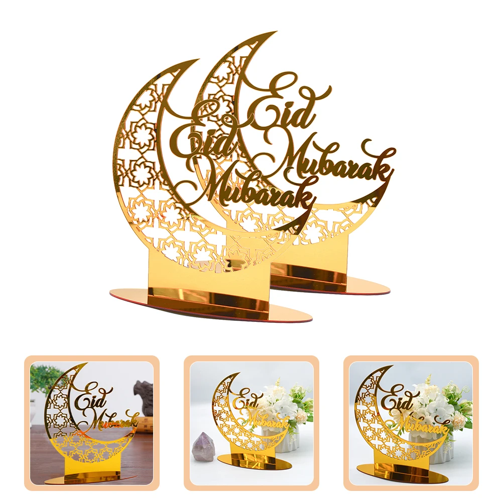 

2 Pcs Acrylic Ornaments Eid Mubarak Decorations for Table Home Wall Sticker Party Craft