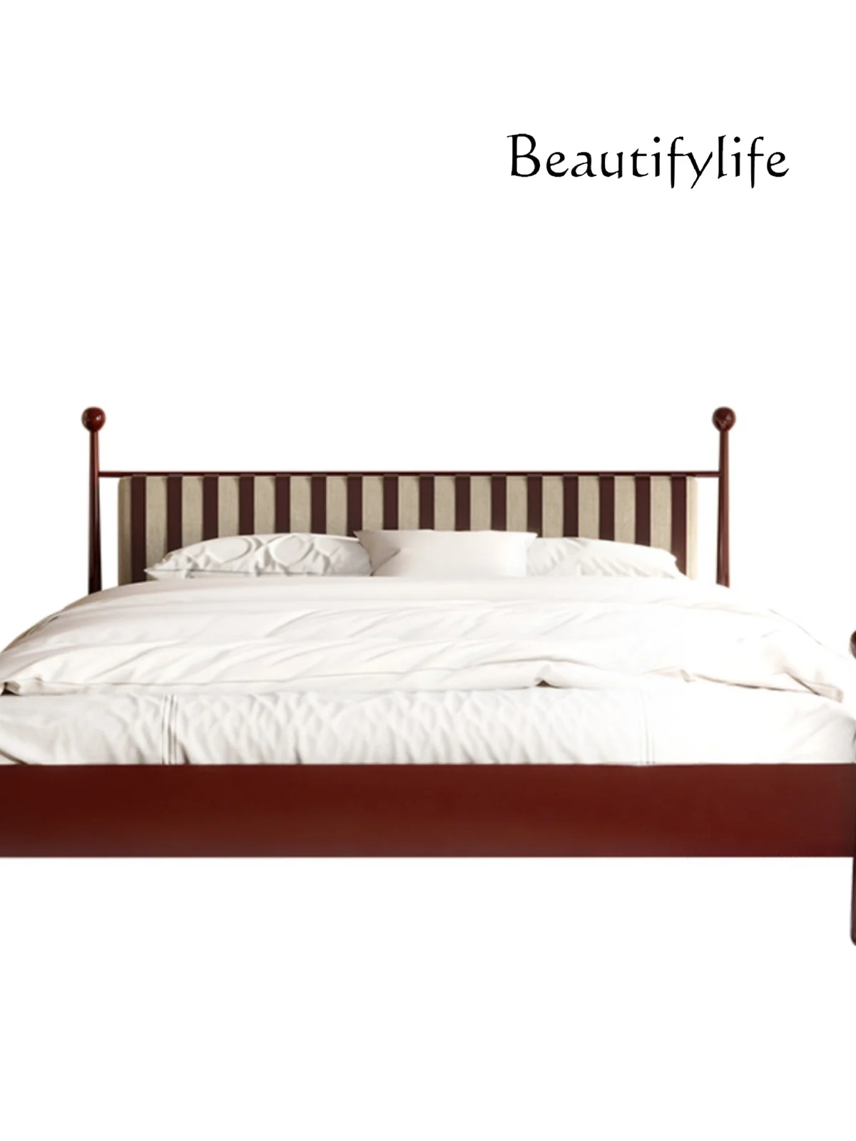 French Chinese Style Retro Double Bed Solid Wood Soft Back Bed Bedroom Marriage Bed Ash Wood