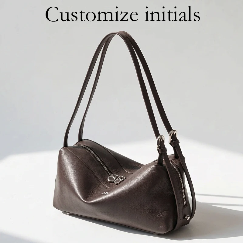 Customize Initials Leather Grain Bags For Women Luxury Designer Handbag Purses 2027 New In Cowhide Dual Straps Underarm Shoulder