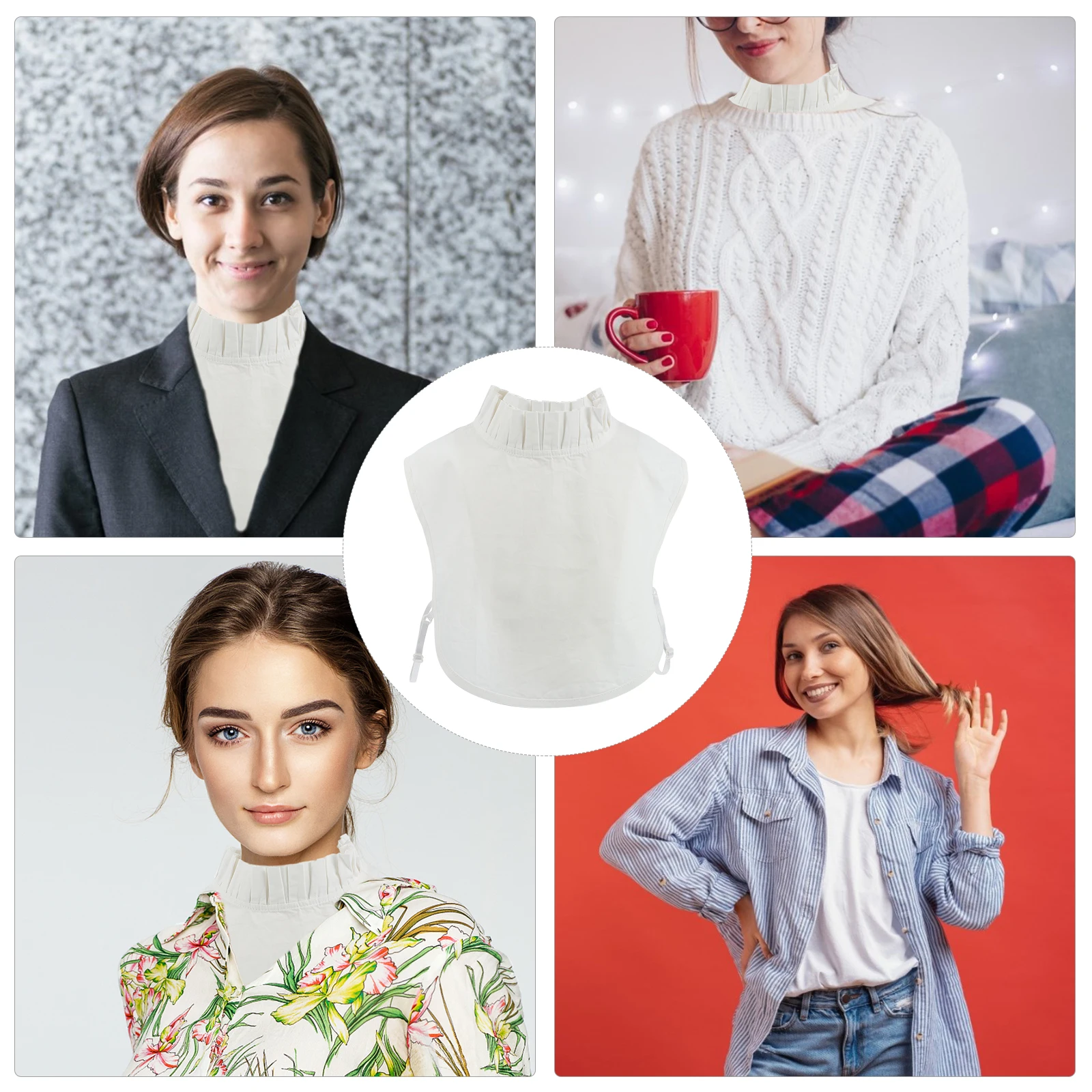 1 قطعة حافة خشبية وهمية طوق للنساء أنيقة انفصال فو طوق تنفس مكتب ارتداء نصف قميص بلوزة الإكسسوارات شعبية