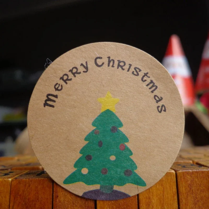 120 قطعة/الوحدة لتقوم بها بنفسك حزمة الهدايا تسمية لاصقة مستديرة "عيد ميلاد سعيد" ختم ملصق لطيف البومة وسلسلة شجرة عيد الميلاد الزخرفية #1