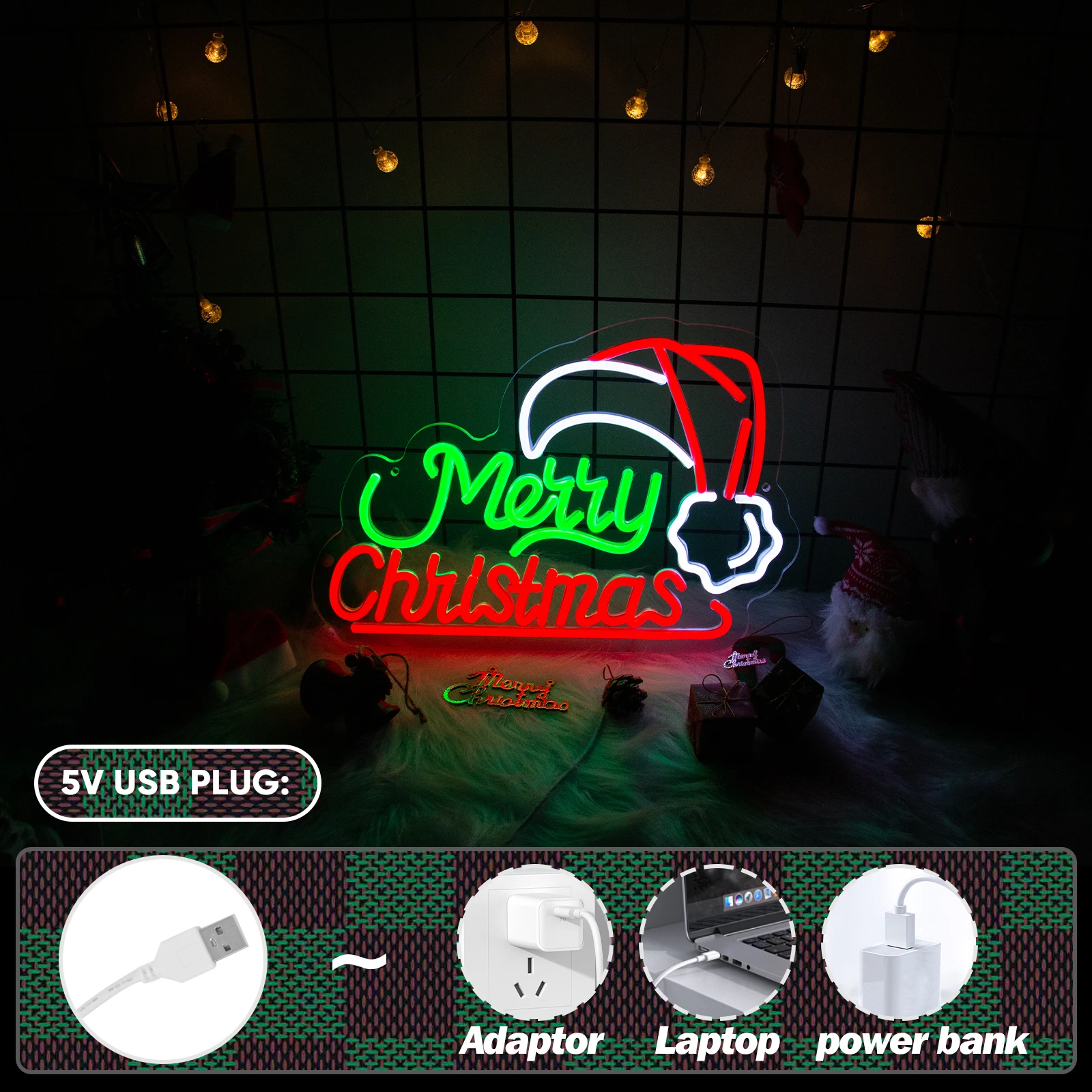 Merry Christmas Neon Sign Led Santa Hat Xmas Room Decoraiton For Navidad Party Home Bars Bedroom Com Wall Decor, Merry Christmas